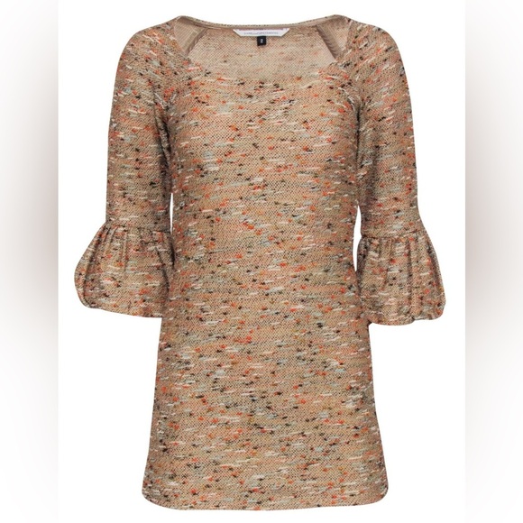 Diane Von Furstenberg Metallic Tan Multi Color Tweed Blend Knit Dress Size 2 XS - Picture 1 of 8